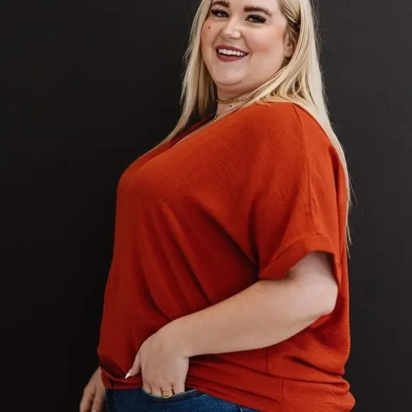 💕 Rust Jodifl Against All Odds Unlined Blouse Oversized Regular Plus New NWT - Picture 2 of 9